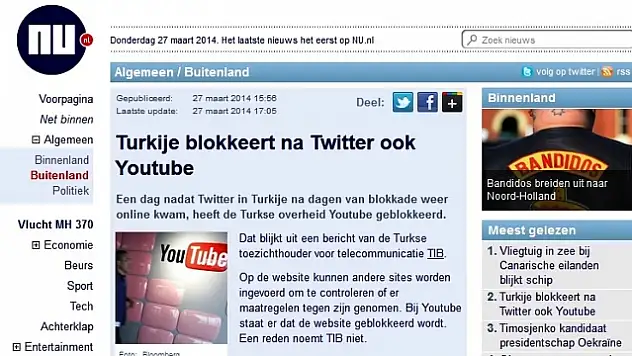 Hollanda Basını: Youtube, Türkiye'de Mahkeme Kararı Olmadan Yasaklandı