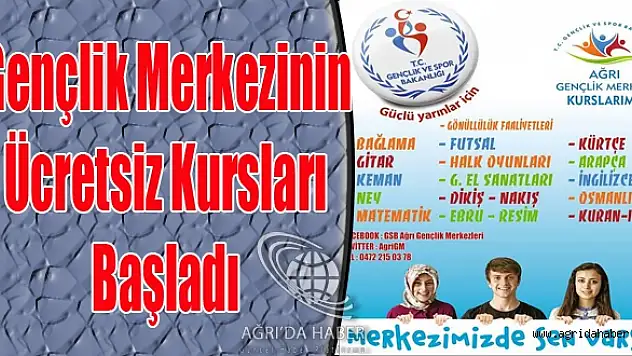 AĞRI GENÇLİK MERKEZİNDE ÜCRETSİZ KURS KAYITLARI BAŞLADI