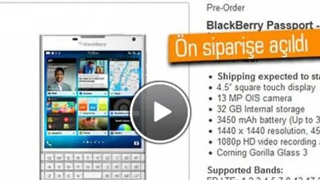 Beyaz Renkli Blackberry Passport Ön Siparişte