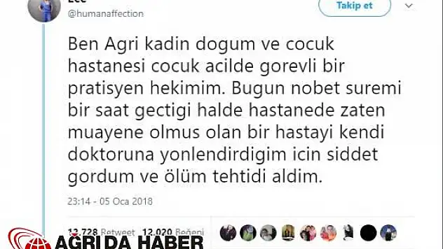 Ağrı'da Kadın Doktora Ölüm Tehdidi İddiası!