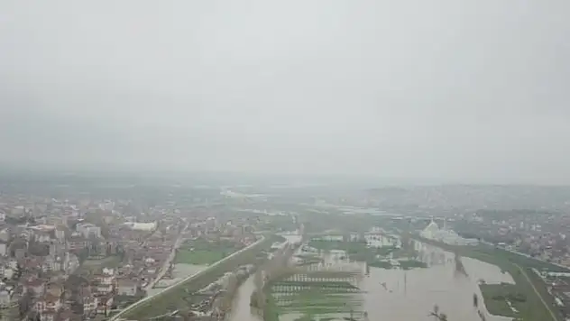 Edirne'de taşkın havadan görüntülendi