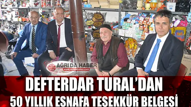 Defterdar Mehmet Tural'dan 50 Yıllık Esnafa Teşekkür Belgesi
