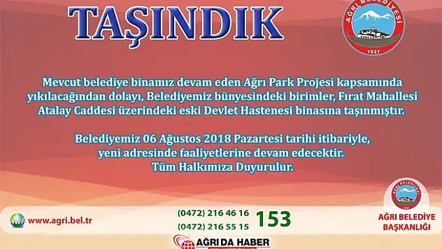 Ağrı Belediyesi Eski Devlet Hastanesi Binasına Taşındı!