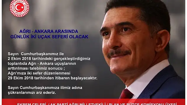 Ağrı - Ankara Uçak Seferleri Arttırılıyor