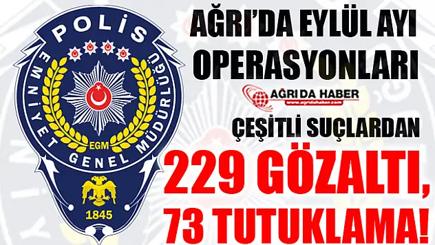 Ağrı İl Emniyet Müdürlüğü Eylül Ayı Çalışmaları! Toplamda 229 Gözaltı!