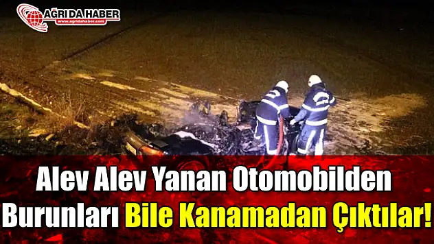 Alev Alev Yanan Otomobilden Burunları Bile Kanamadan Çıktılar!