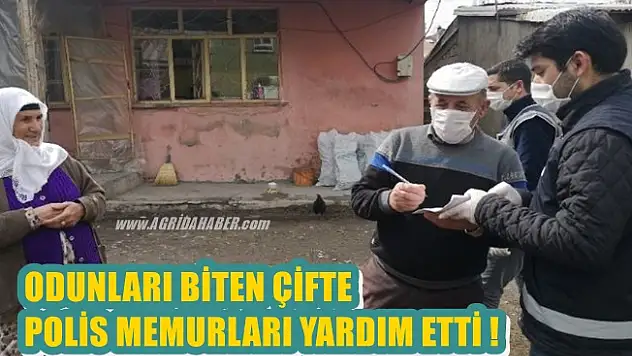 Ağrı'da Polis Memurları yakacağı biten yaşlı çifte odun götürdü