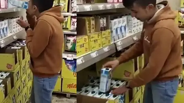 Sütü İçip Eski Yerine Bıraktı! Görüntüleri Pahalıya Patladı
