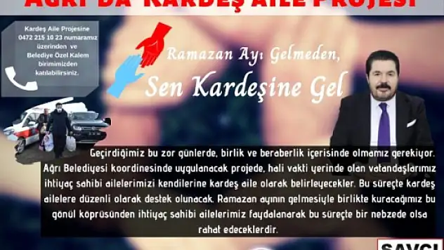 Ağrı Belediyesinden 'Kardeş Aile Projesi'