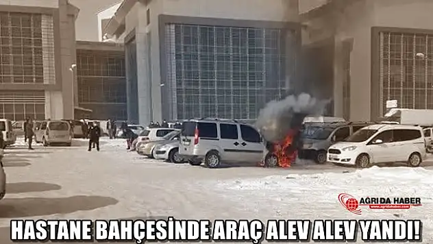 Ağrı'da Hastane Bahçesindeki Araç Alev Alev Yandı