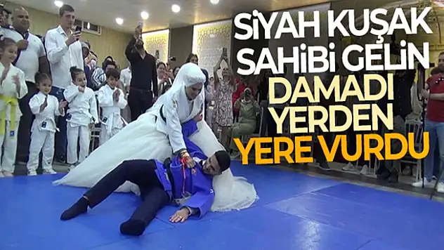 Siyah kuşaklı gelin damadı yerden yere vurdu