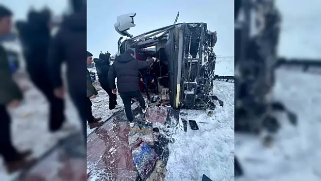 Buzlanan yolda devrilen otobüste 11 kişi yaralandı