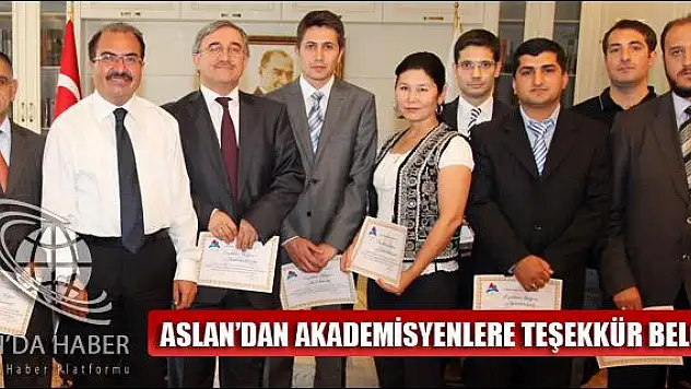 ASLAN DAN AKADEMİSYENLERE TEŞEKKÜR BELGESİ
