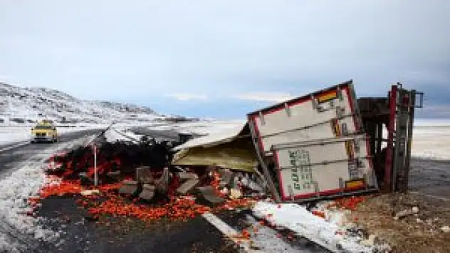 Bitlis'te Meyve Yüklü Tır Devrildi 1 kişi yaralı