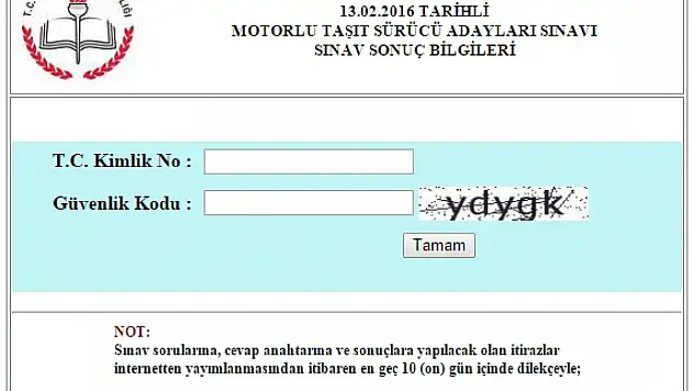 13 Şubat 2016 Ehliyet sonuçları Açıklandı!