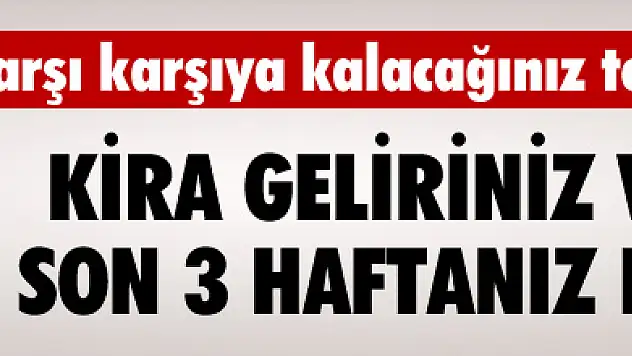 Kira gelirlerinin vergisi için son 3 haftanız var !