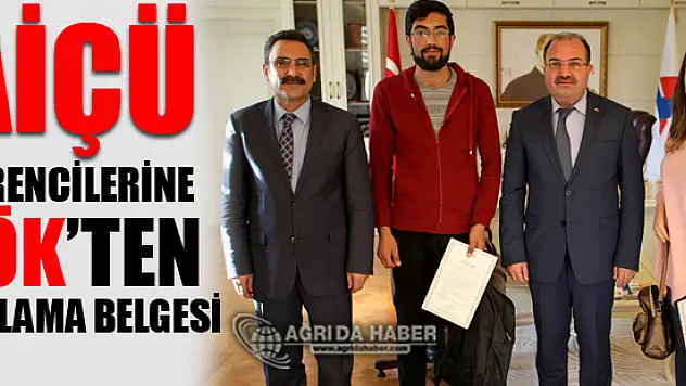 AİÇÜ Öğrencilerine YÖK'ten Kutlama Belgesi