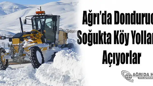 Ağrı İl Özel İdaresi ekipleri Dondurucu soğukta köy yollarını açıyorlar