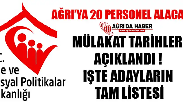 Ağrı Aile ve Sosyal Politikalar İl Müdürlüğü, ASDEP Mülakat Tarihleri Açıklandı