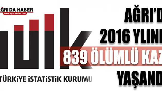 Türkiye İstatistik Kurumu (TUİK) Ağrı'da 2016 Yılında  839 Ölümlü Kaza Yaşadı