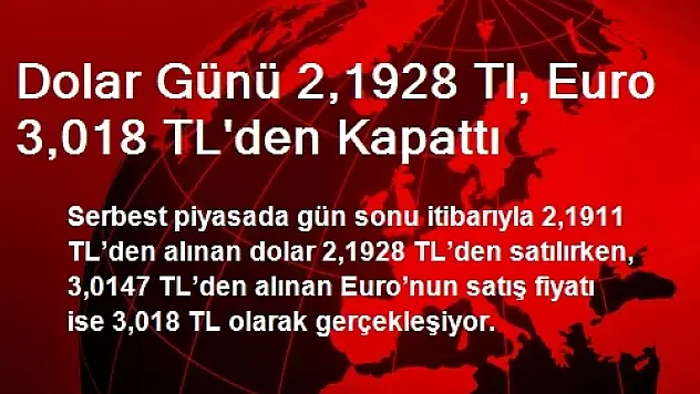 Dolar Günü 2,1928 TL, Euro 3,018 TL'den Kapattı