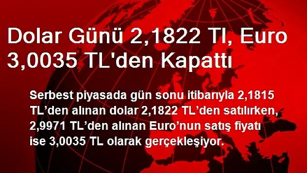 Dolar Günü 2,1822 TL, Euro 3,0035 TL'den Kapattı