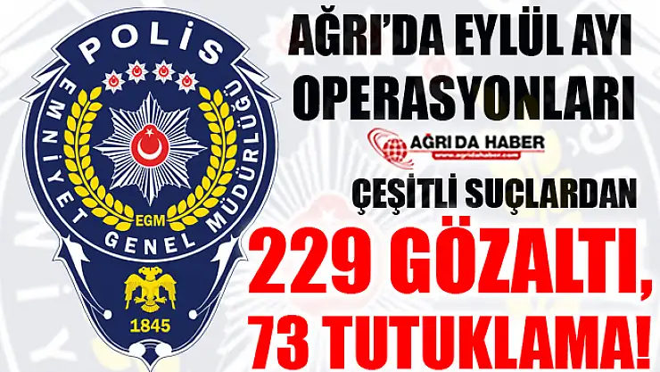 Ağrı İl Emniyet Müdürlüğü Eylül Ayı Çalışmaları! Toplamda 229 Gözaltı!