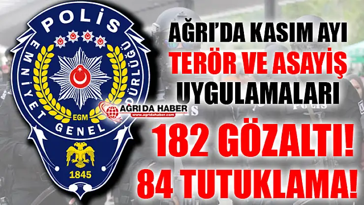Ağrı'da Kasım Ayı Terör ve Asayiş Uygulamaları! 84 kişi Tutuklandı!