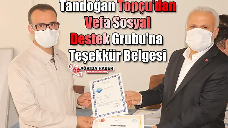 Tandoğan Topçu'dan Vefa Sosyal Destek Grubu'na Teşekkür Belgesi