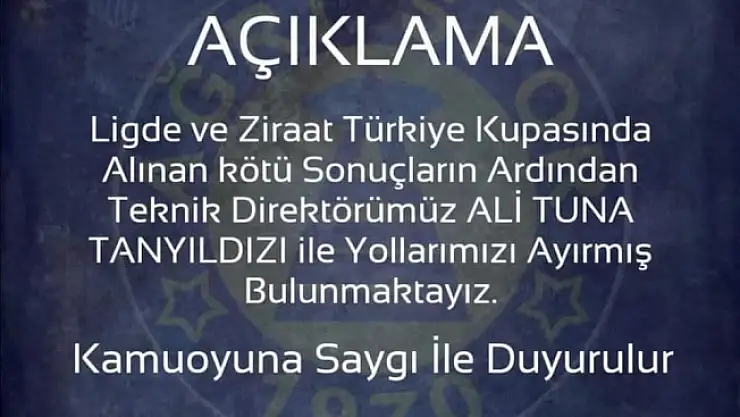 Ağrı Spor Teknik Direktör Tanyıldızı İle Yollarını Ayırdı