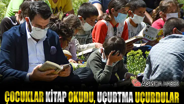 Çocuklar Ağrı'nın kırlarında kitap okuyup uçurtma uçurdu