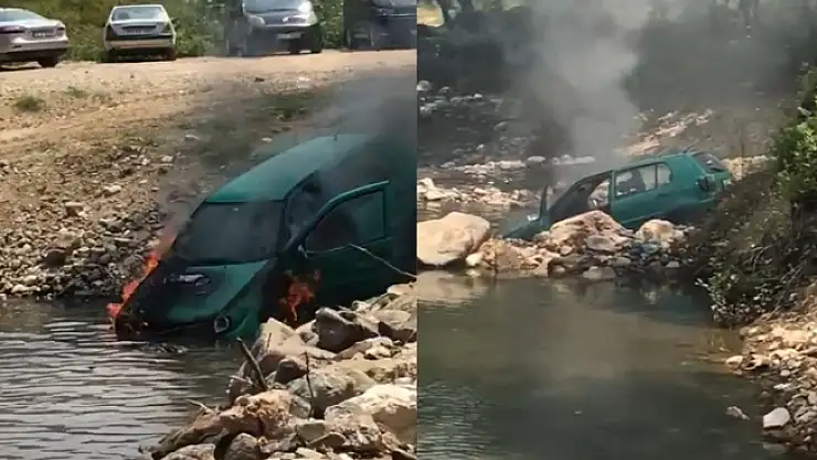 Park halindeki otomobil alev alev yandı