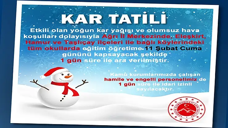 Ağrı, Eleşkirt, Hamur ve Taşlıçay'da Kar Tatili
