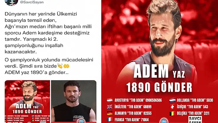 Başkan Sayan'dan Adem Kılıçcı Paylaşımı