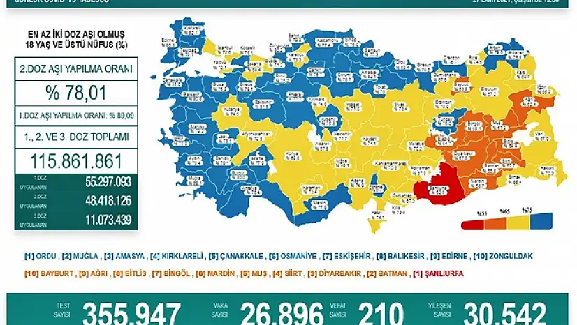Son 24 saatte korona virüsten 210 kişi hayatını kaybetti